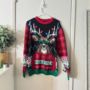 ☀️ UGLY HOLIDAY SWEATER Unisex Christmas Pullover Knit Medium Reindeer Fair Isle